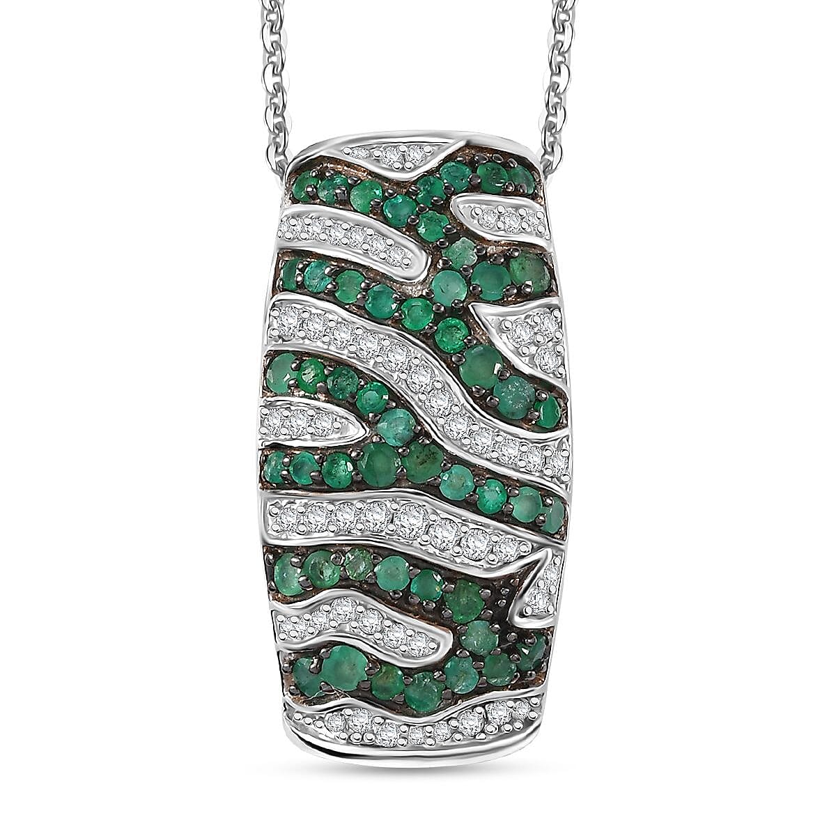 Kagem Zambian Emerald and Moissanite 2.35 ctw River Flow Pendant Necklace in Rhodium Over Sterling Silver 20 Inches image number 0