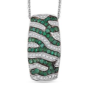 Kagem Zambian Emerald and Moissanite 2.35 ctw River Flow Pendant Necklace in Rhodium Over Sterling Silver 20 Inches