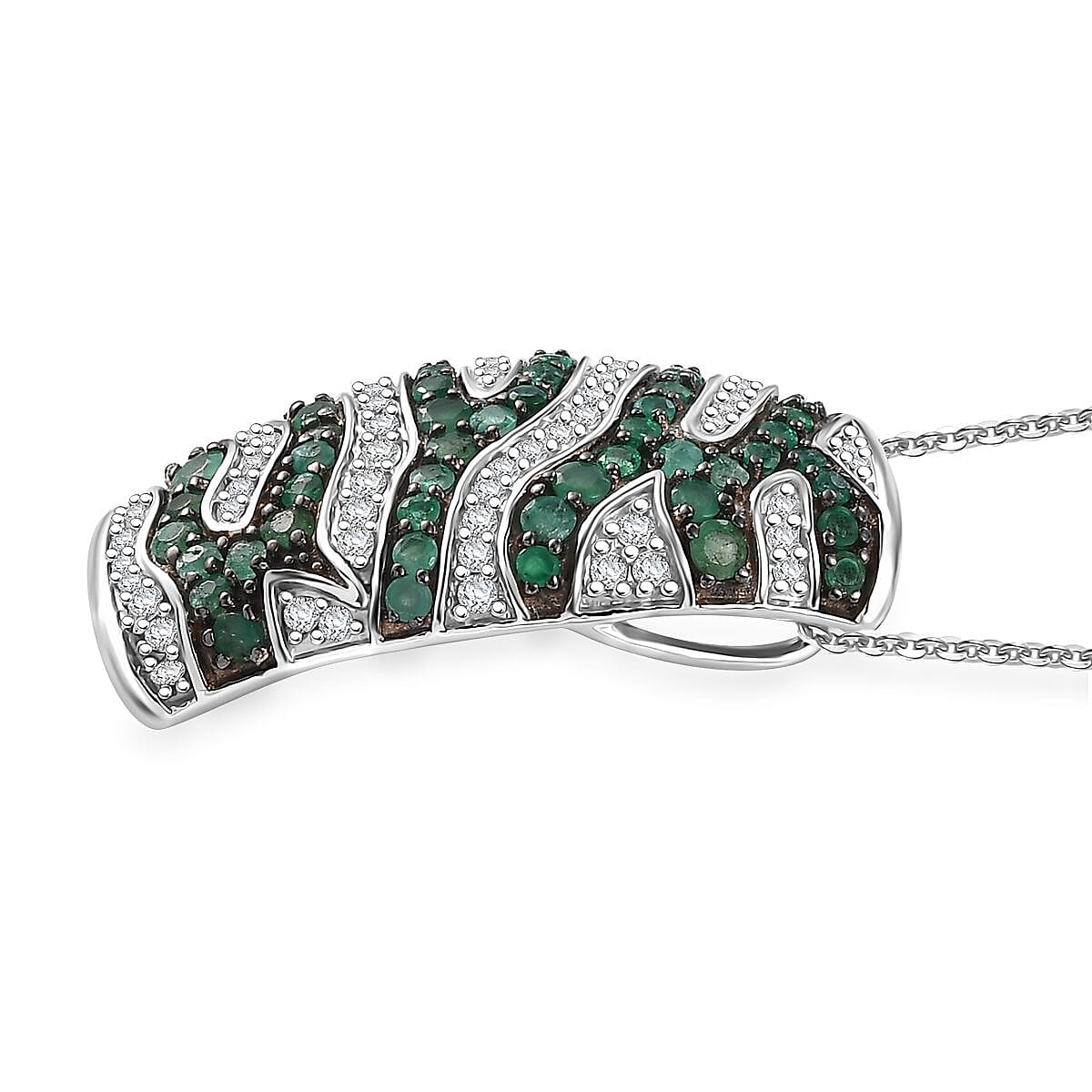 Kagem Zambian Emerald and Moissanite 2.35 ctw River Flow Pendant Necklace in Rhodium Over Sterling Silver 20 Inches image number 3