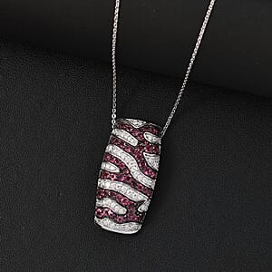 Ouro Fino Rubellite and Moissanite 2.00 ctw River Flow Pendant Necklace in Rhodium Over Sterling Silver 20 Inches