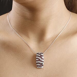 Ouro Fino Rubellite and Moissanite 2.00 ctw River Flow Pendant Necklace in Rhodium Over Sterling Silver 20 Inches