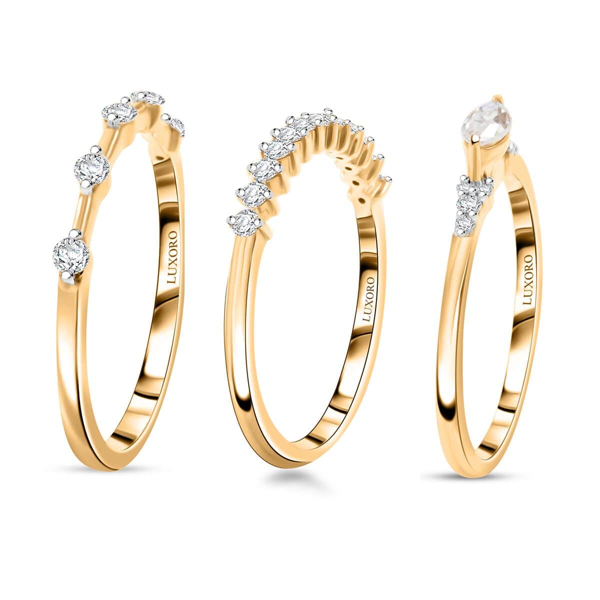 Luxoro Set of 3 Moissanite 0.75 ctw Stackable Ring in 10K Yellow Gold (Size 8.0) 4.50 Grams image number 4