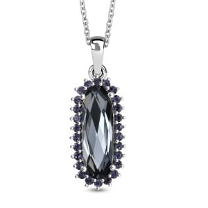 J Francis Embellished with Silver Night and Tanzanite Color Crystal by Swarovski Pendant in Platinum Bond with Stainless Steel Necklace (20 Inches)
