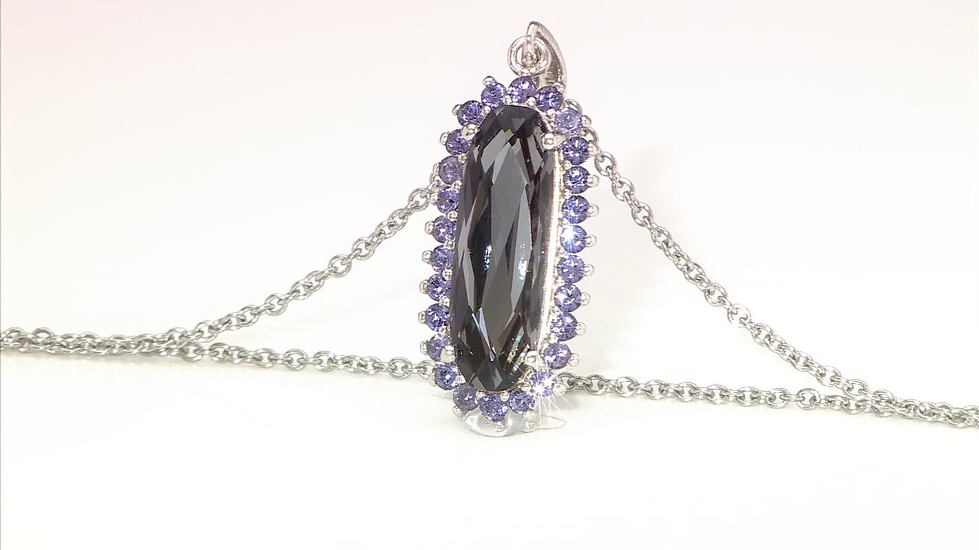 J Francis Embellished with Silver Night and Tanzanite Color Crystal by Swarovski Midnight Mirage Pendant in Platinum Bond with Stainless Steel Necklace (20 Inches)