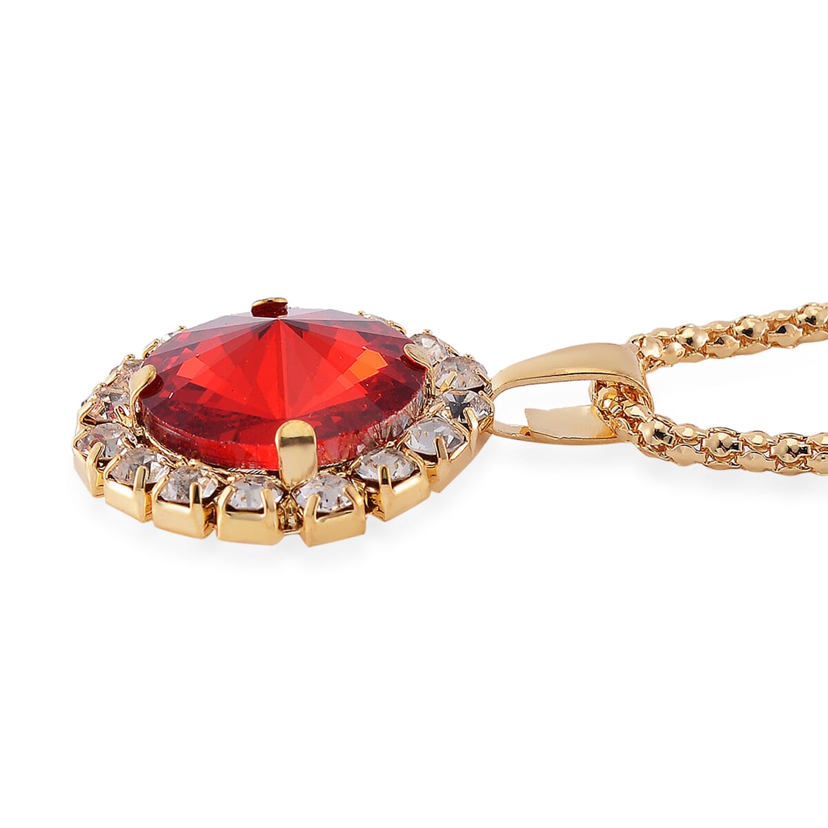 5pc Set - Strada Crystal, Simulated Pearl Japanese Movement Bolo Watch and Simulated Ruby Ring, Earrings, Bracelet (5-10In) and Necklace (20-22In) in Goldtone image number 6