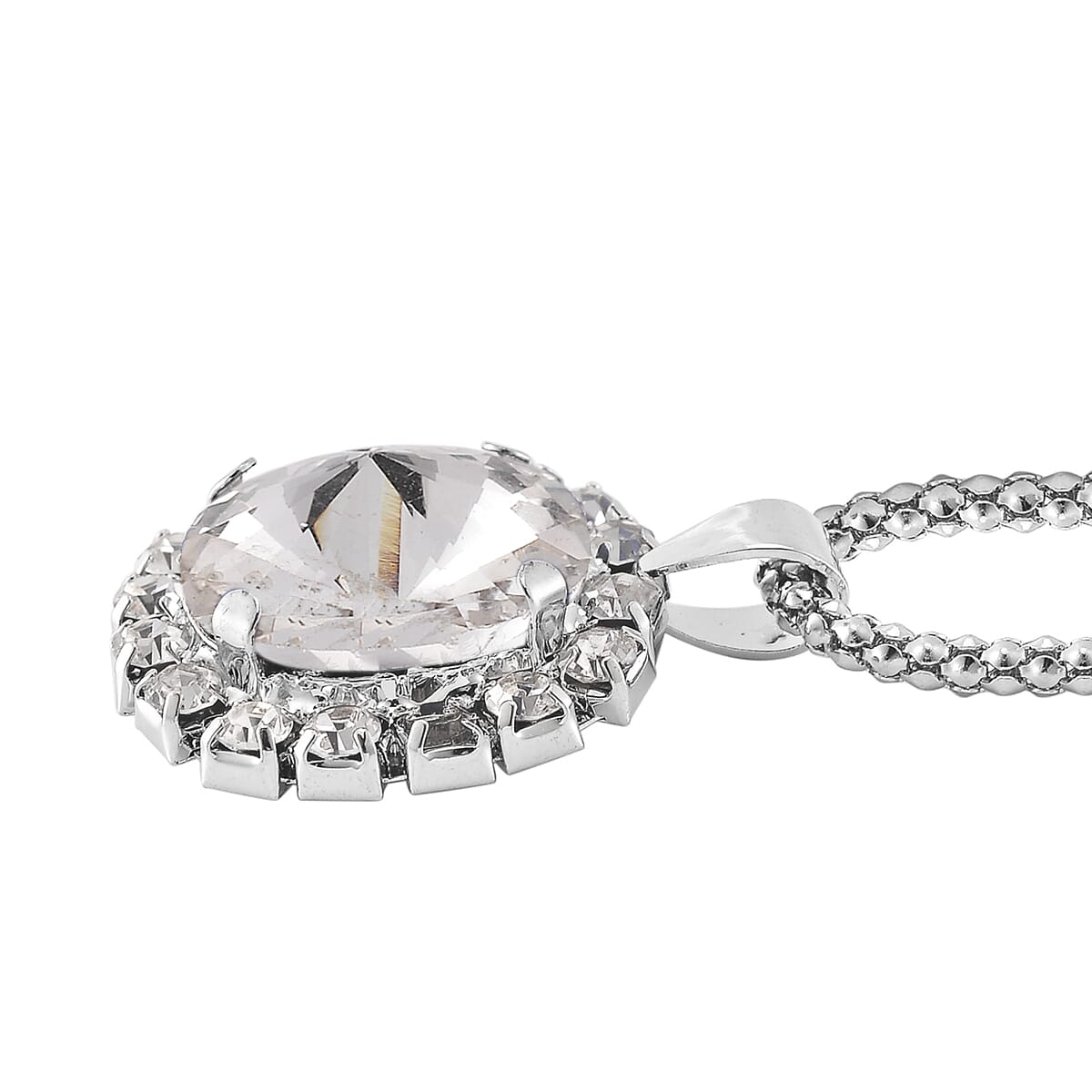 5pc Set - Strada Crystal, Simulated Pearl Japanese Movement Bolo Watch and Simulated White Topaz Ring, Earrings, Bracelet (5-10In) and Necklace (20-22In) in Silvertone image number 6