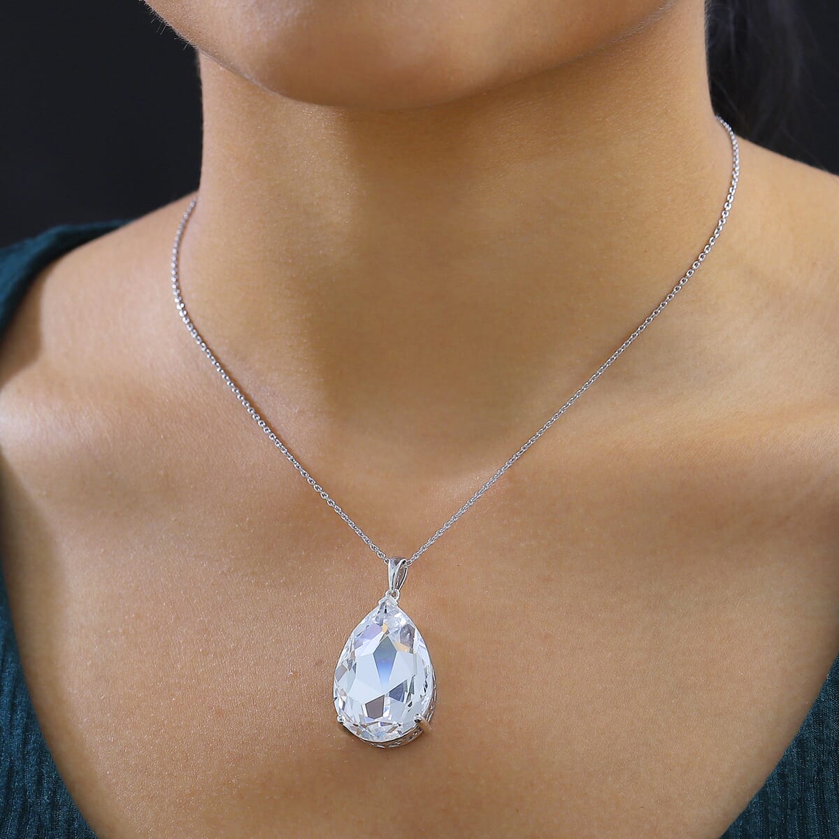 J Francis Embellished with Crystal by Swarovski Pendant Necklace in Rhodium Over Sterling Silver 20 Inches image number 2