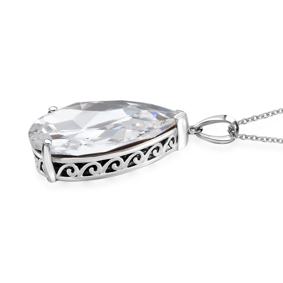 J Francis Embellished with Crystal by Swarovski Pendant Necklace in Rhodium Over Sterling Silver 20 Inches image number 3