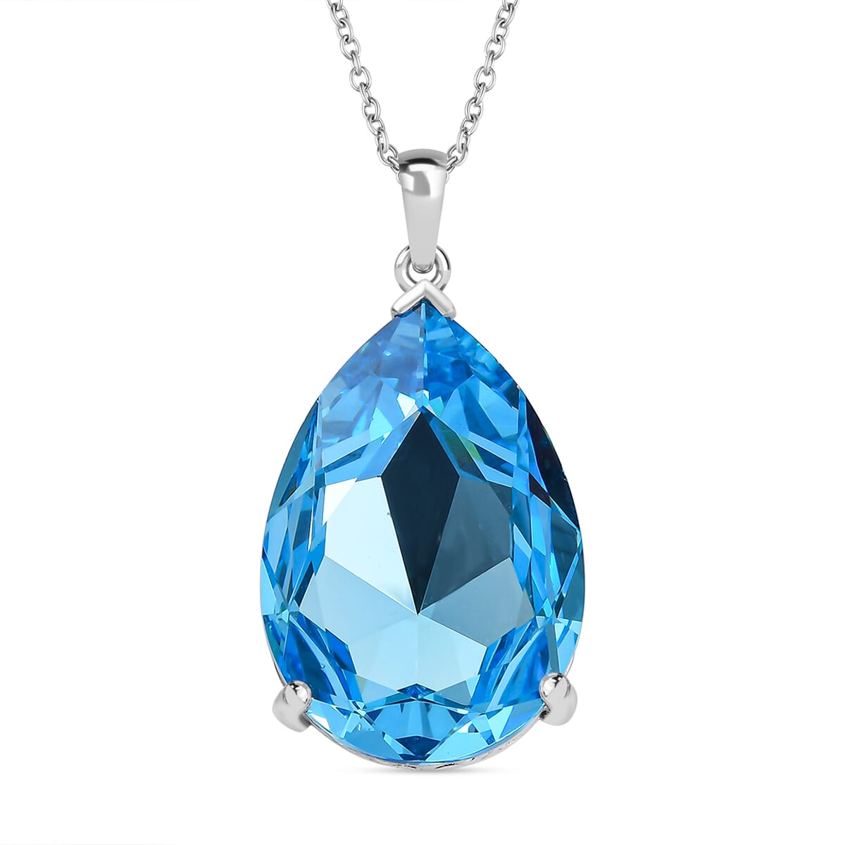 J Francis Embellished with Aquamarine Color Crystal by Swarovski Pendant Necklace in Rhodium Over Sterling Silver 20 Inches image number 0