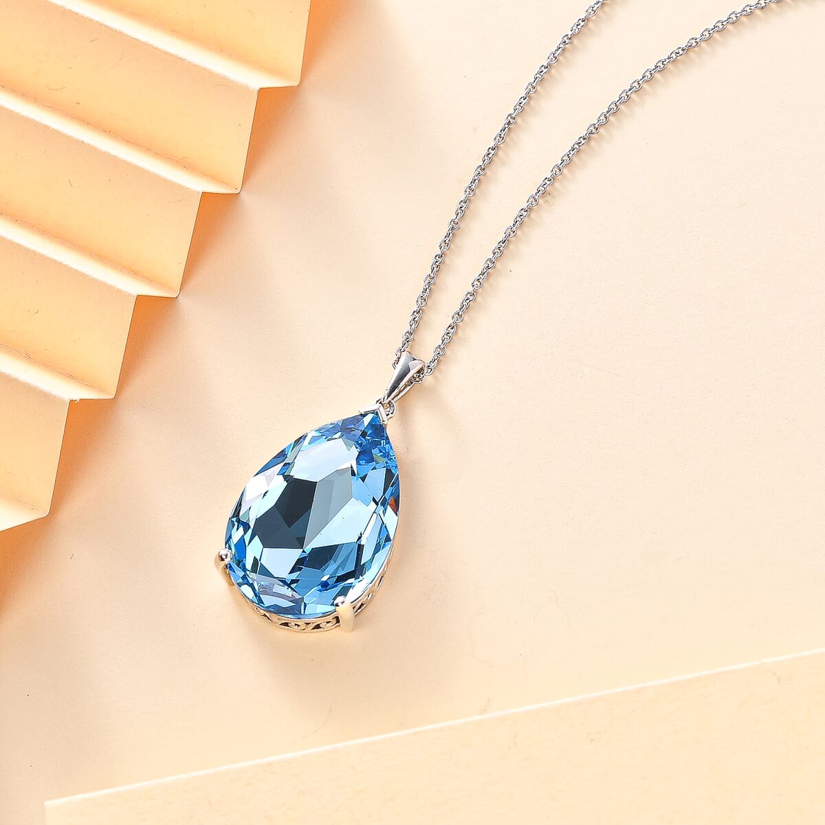 J Francis Embellished with Aquamarine Color Crystal by Swarovski Pendant Necklace in Rhodium Over Sterling Silver 20 Inches image number 1