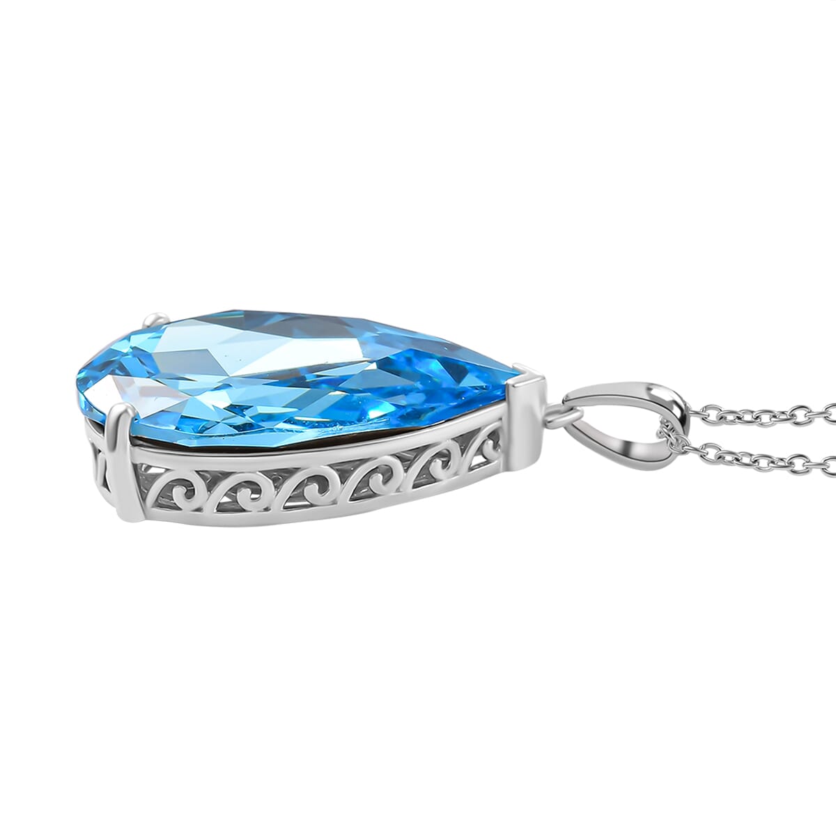 J Francis Embellished with Aquamarine Color Crystal by Swarovski Pendant Necklace in Rhodium Over Sterling Silver 20 Inches image number 3