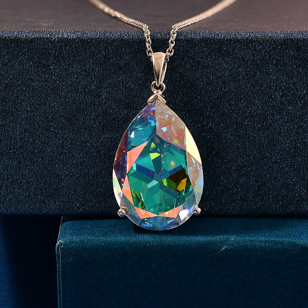 J Francis Embellished with Metallic Light Gold Crystal by Swarovski Pendant Necklace (20 Inches) in Rhodium Over Sterling Silver image number 1