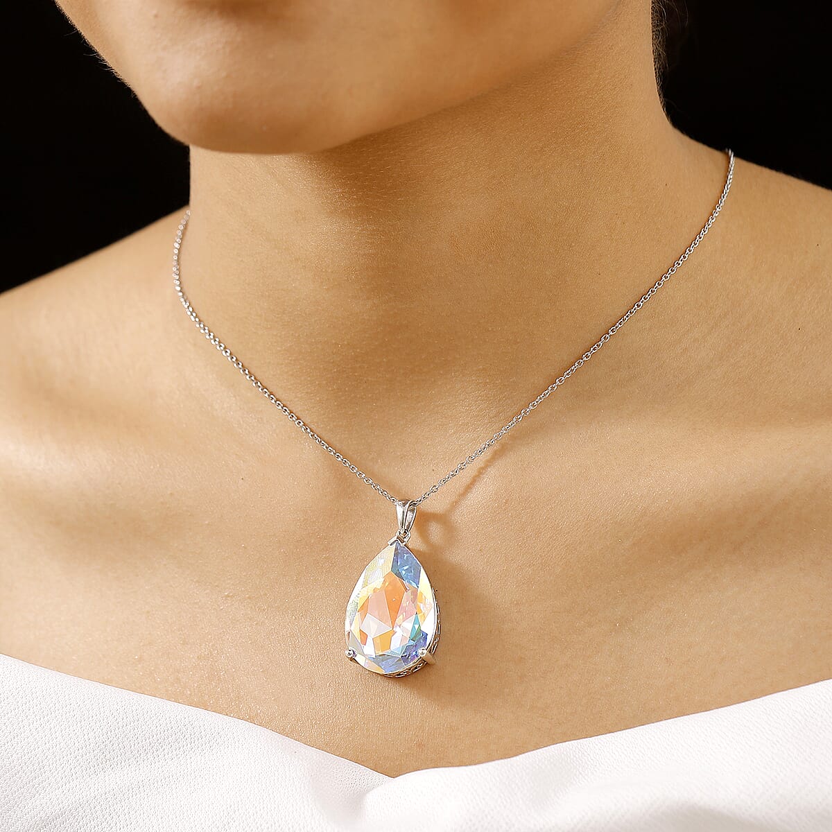 J Francis Embellished with Metallic Light Gold Crystal by Swarovski Pendant Necklace (20 Inches) in Rhodium Over Sterling Silver image number 2