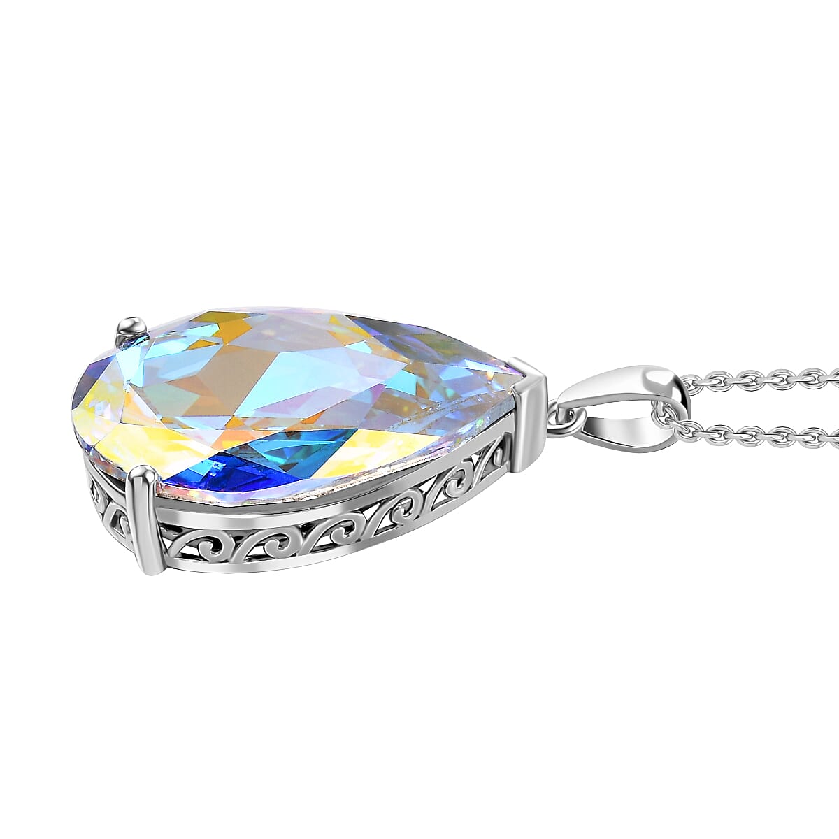 J Francis Embellished with Metallic Light Gold Crystal by Swarovski Pendant Necklace (20 Inches) in Rhodium Over Sterling Silver image number 3