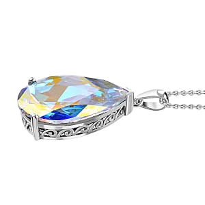 J Francis Embellished with Metallic Light Gold Crystal by Swarovski Pendant Necklace (20 Inches) in Rhodium Over Sterling Silver