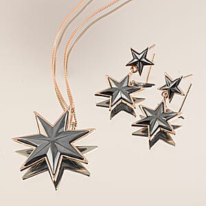 2 Piece Set -  Star Earrings and Pendant Necklace (20 Inches) in Black Rhodium, RG Over and Platinum Over Sterling Silver 7.70 Grams