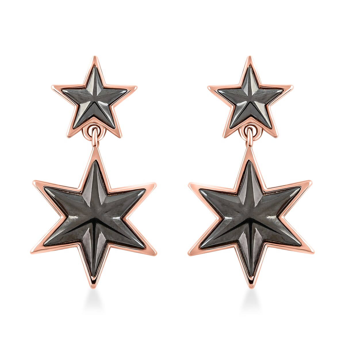 2 Piece Set -  Star Earrings and Pendant Necklace (20 Inches) in Black Rhodium, RG Over and Platinum Over Sterling Silver 7.70 Grams image number 5