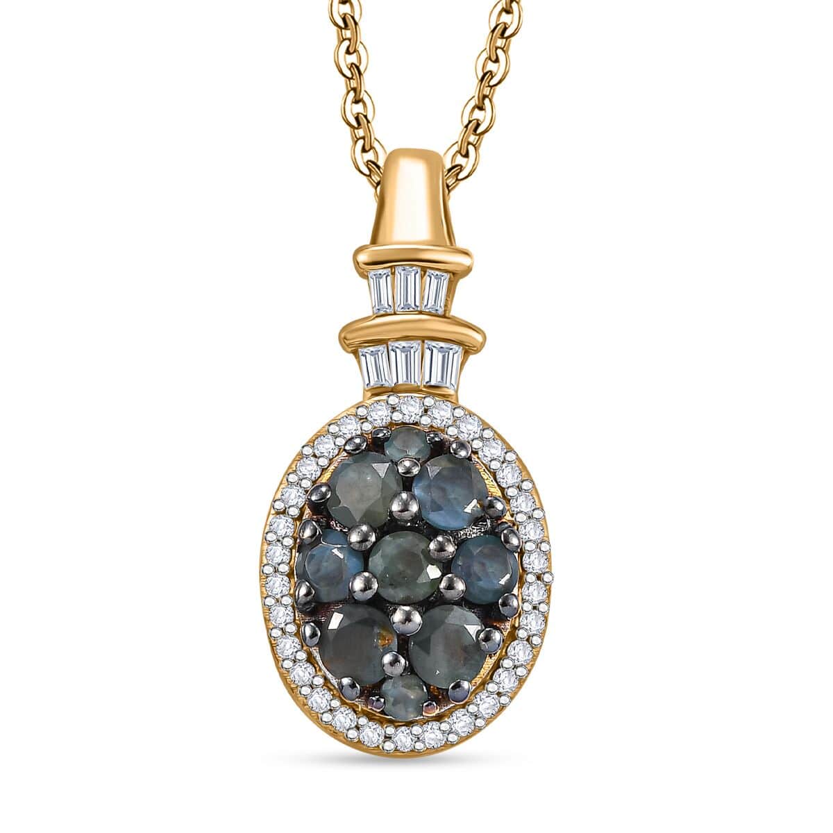 Narsipatnam Alexandrite, Natural Champagne and White Diamond 0.70 ctw Eternal Glow Pendant Necklace 20 Inches in 18K Vermeil Yellow Gold Over Sterling Silver image number 0