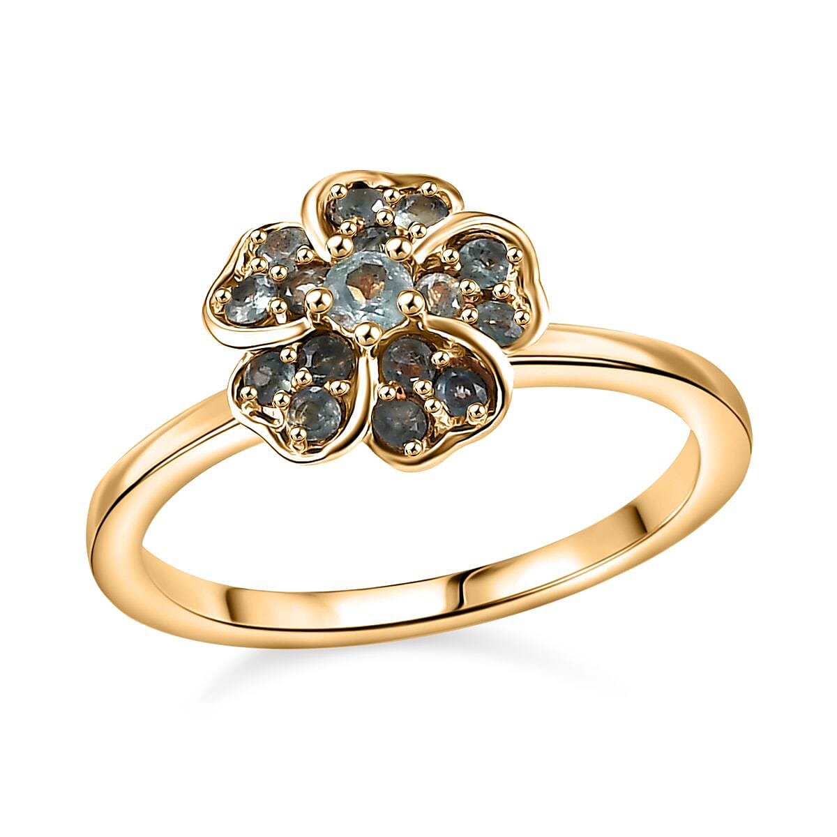 Set of 3 Narsipatnam Alexandrite, Ouro Fino Rubellite and Ceylon Sapphire 1.20 ctw Leaf Clover Ring in 18K Vermeil Yellow, Rose Gold and Rhodium Over Sterling Silver (Size 5.0)
