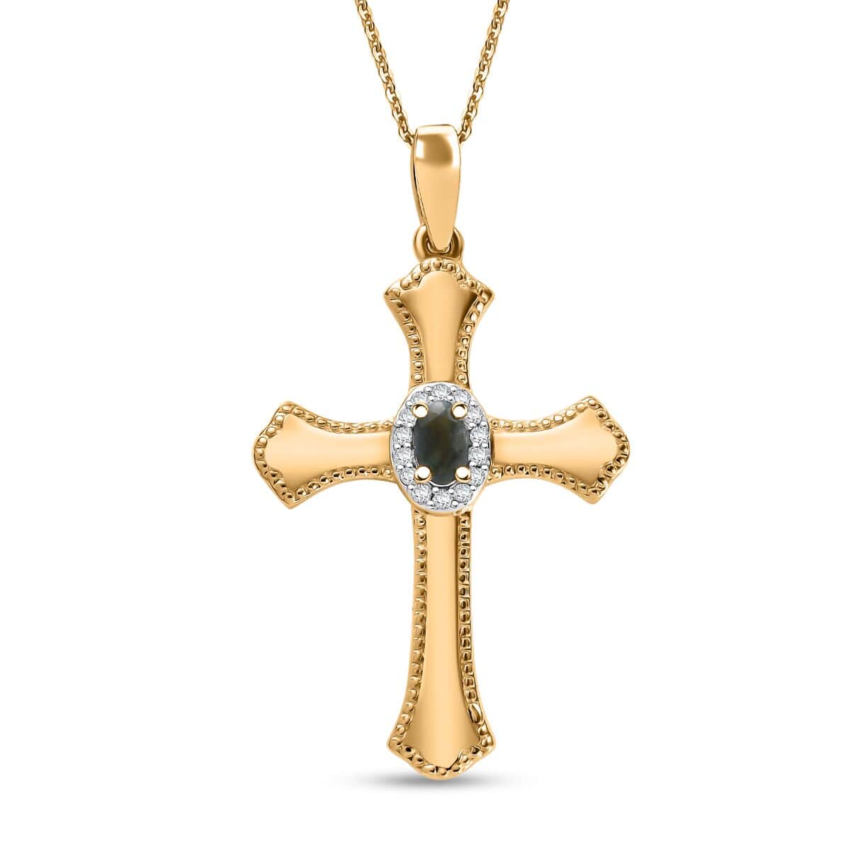 Narsipatnam Alexandrite and White Zircon 0.40 ctw Cross Pendant Necklace in 18K Vermeil Yellow Gold Over Sterling Silver 20 Inches image number 0