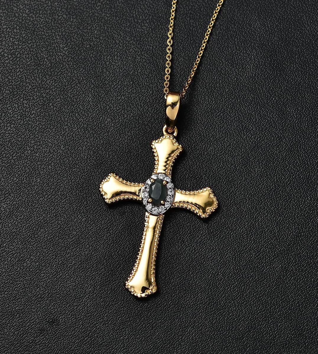 Narsipatnam Alexandrite and White Zircon 0.40 ctw Cross Pendant Necklace in 18K Vermeil Yellow Gold Over Sterling Silver 20 Inches image number 1