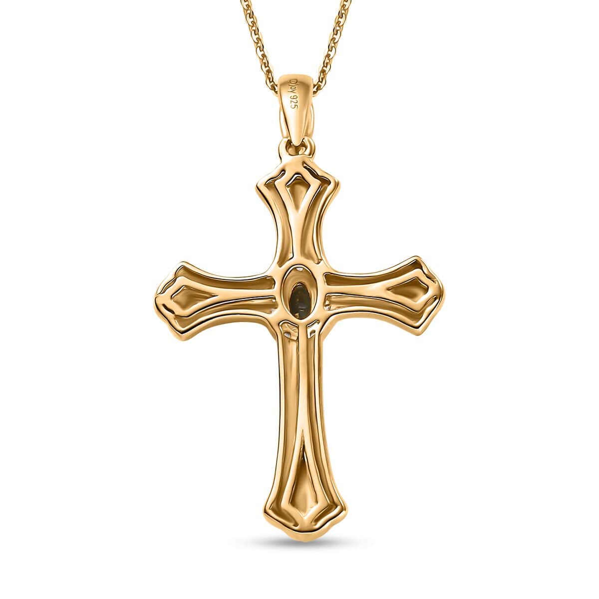 Narsipatnam Alexandrite and White Zircon 0.40 ctw Cross Pendant Necklace in 18K Vermeil Yellow Gold Over Sterling Silver 20 Inches image number 4