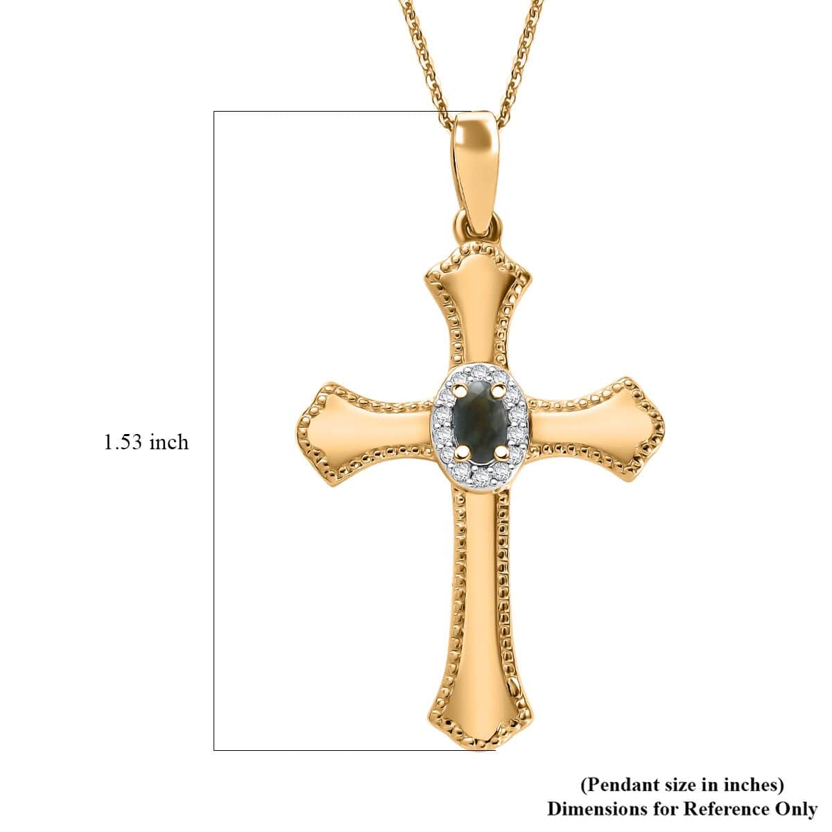 Narsipatnam Alexandrite and White Zircon 0.40 ctw Cross Pendant Necklace in 18K Vermeil Yellow Gold Over Sterling Silver 20 Inches image number 6