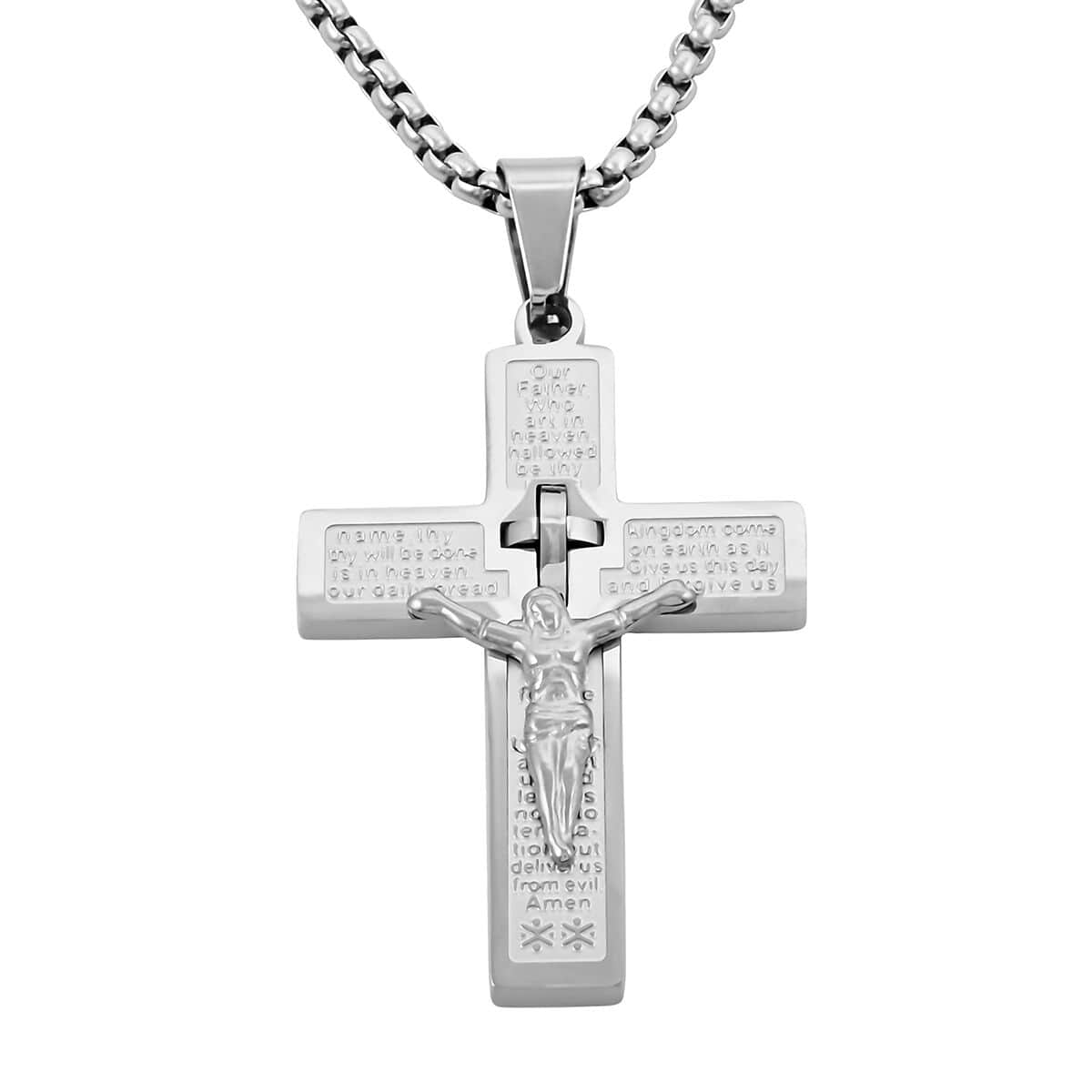 Cross Pendant Necklace in Stainless Steel 24 Inches image number 0