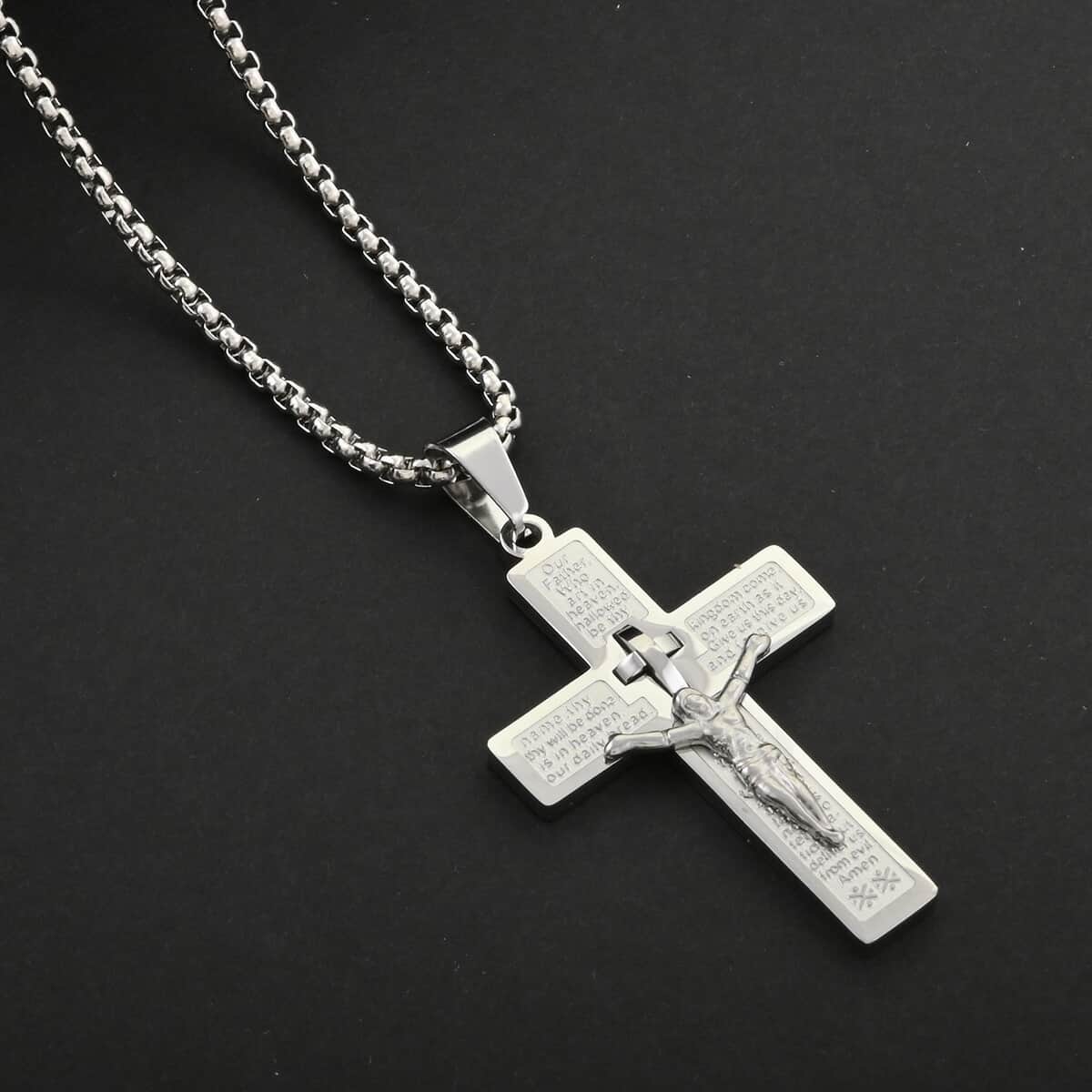 Cross Pendant Necklace in Stainless Steel 24 Inches image number 1