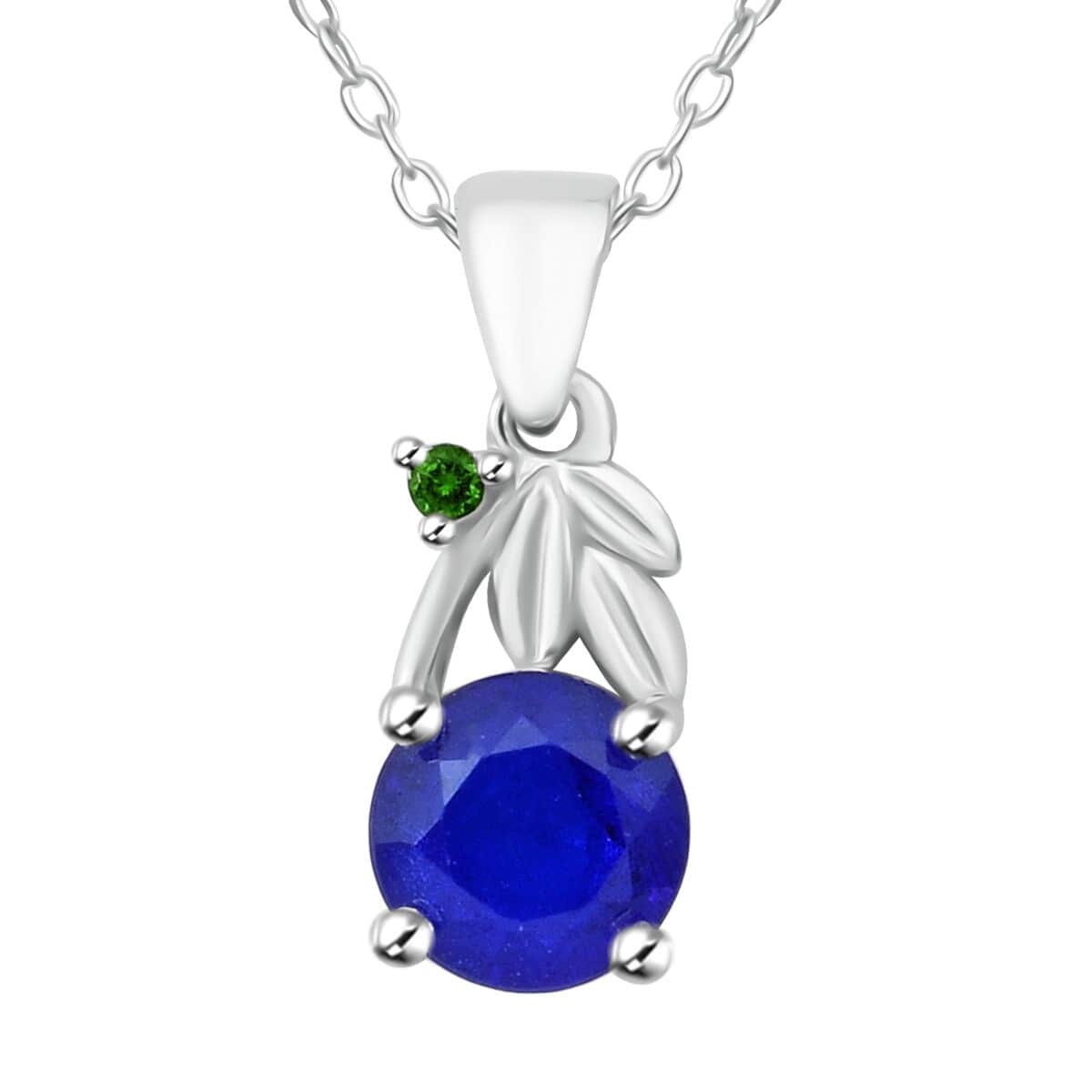 Vietnamese Cobalt Blue Spinel (DF) and Chrome Diopside 1.10 ctw Floral Vine Pendant Necklace in Rhodium Over Sterling Silver 20 Inches image number 0