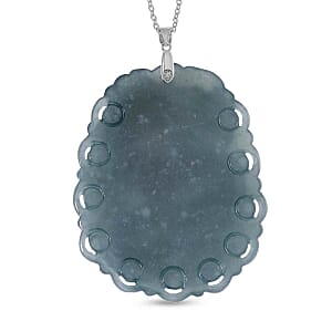 Olmec Jadeite Pendant 100.00 ctw Necklace in Rhodium Over Sterling Silver (20 Inches)