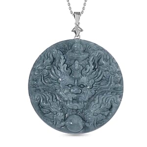 Olmec Jadeite Pendant 265.00 ctw Necklace in Rhodium Over Sterling Silver 20 Inches