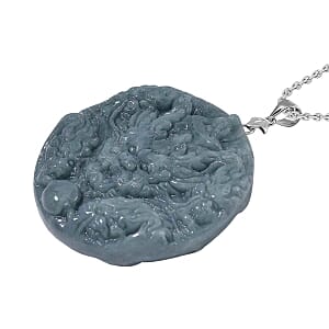 Olmec Jadeite Pendant 265.00 ctw Necklace in Rhodium Over Sterling Silver 20 Inches