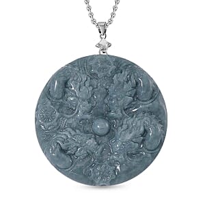 Olmec Jadeite Pendant 265.00 ctw Necklace in Rhodium Over Sterling Silver 20 Inches