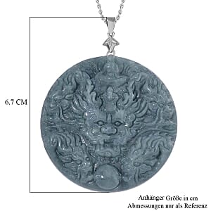 Olmec Jadeite Pendant 265.00 ctw Necklace in Rhodium Over Sterling Silver 20 Inches