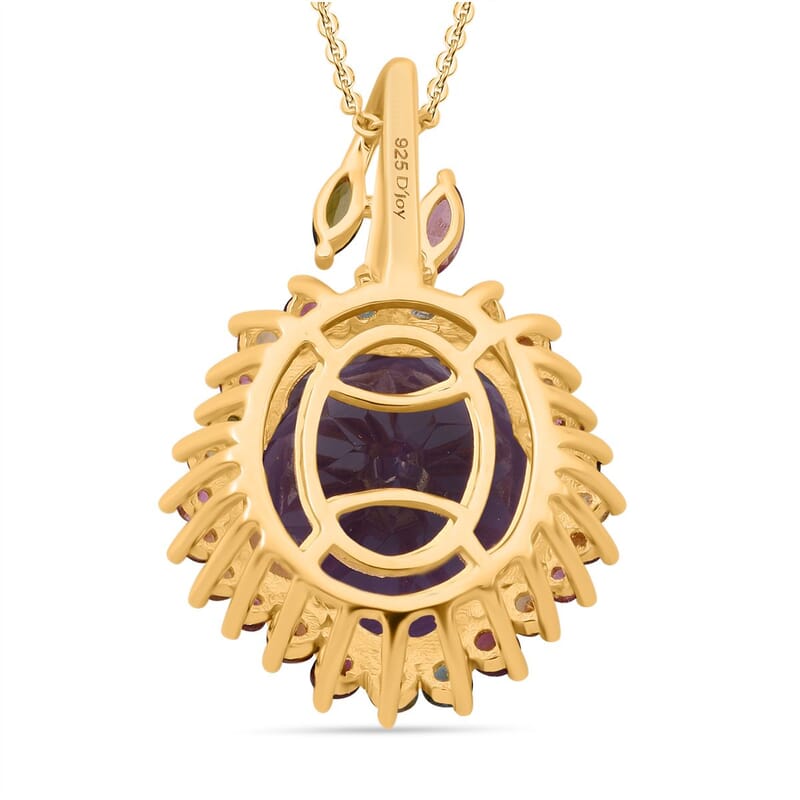 Floral Cut Premium African Amethyst and Multi Gemstone 10.75 ctw Gilded Garden Pendant Necklace in Vermeil Yellow Gold Over Sterling Silver 20 Inches