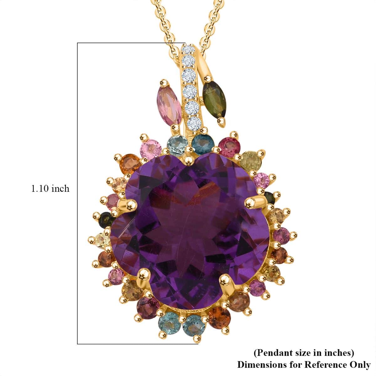 Premium African Amethyst and Multi Gemstone 12.65 ctw Gilded Garden Pendant Necklace in Vermeil Yellow Gold Over Sterling Silver 20 Inches image number 6