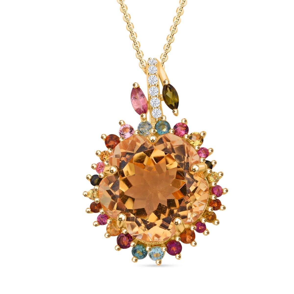 Premium Brazilian Citrine and Multi Gemstone 12.65 ctw Gilded Garden Pendant Necklace in Vermeil Yellow Gold Over Sterling Silver 20 Inches image number 0