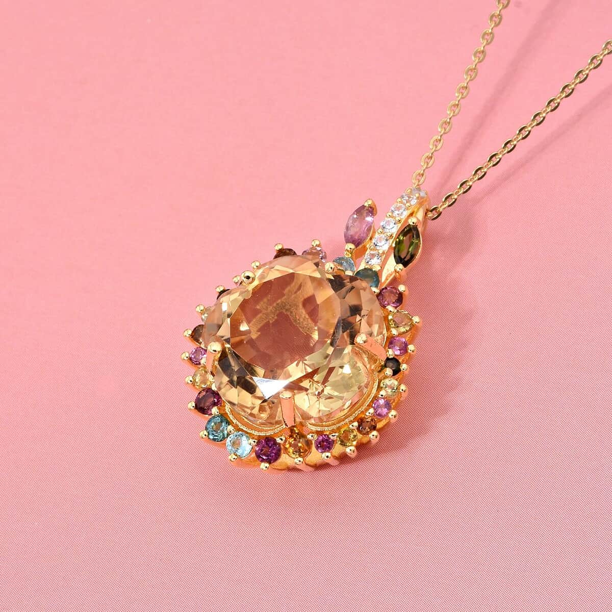 Premium Brazilian Citrine and Multi Gemstone 12.65 ctw Gilded Garden Pendant Necklace in Vermeil Yellow Gold Over Sterling Silver 20 Inches image number 1