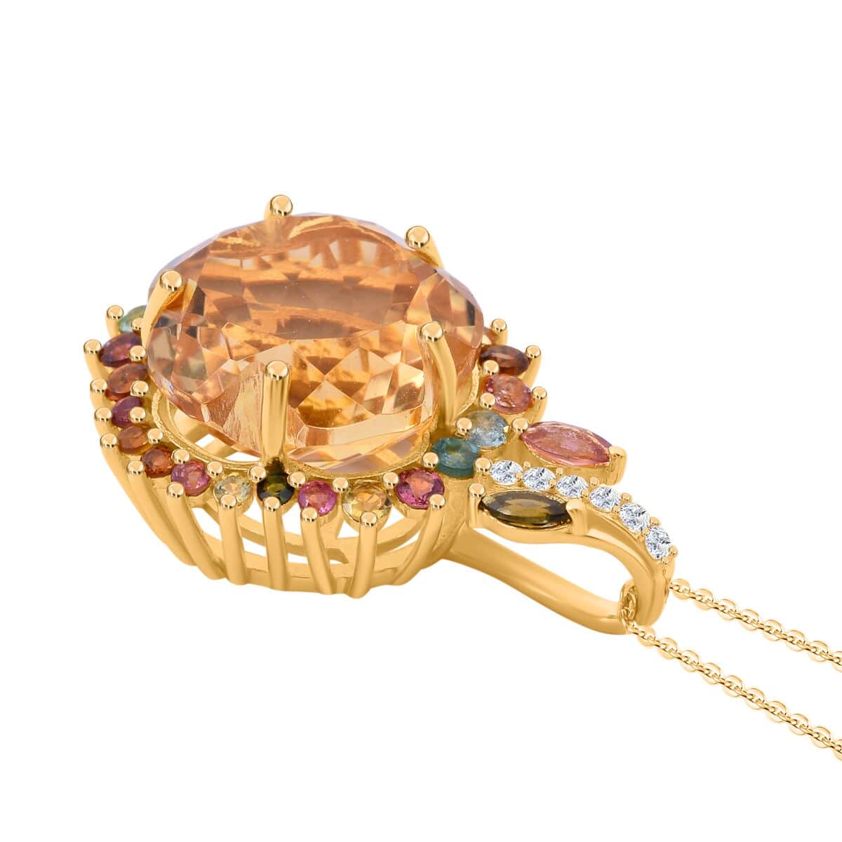 Premium Brazilian Citrine and Multi Gemstone 12.65 ctw Gilded Garden Pendant Necklace in Vermeil Yellow Gold Over Sterling Silver 20 Inches image number 3