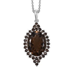 Karis Brazilian Smoky Quartz 9.40 ctw Pendant in Platinum Bond with Stainless Steel Necklace 20 Inches