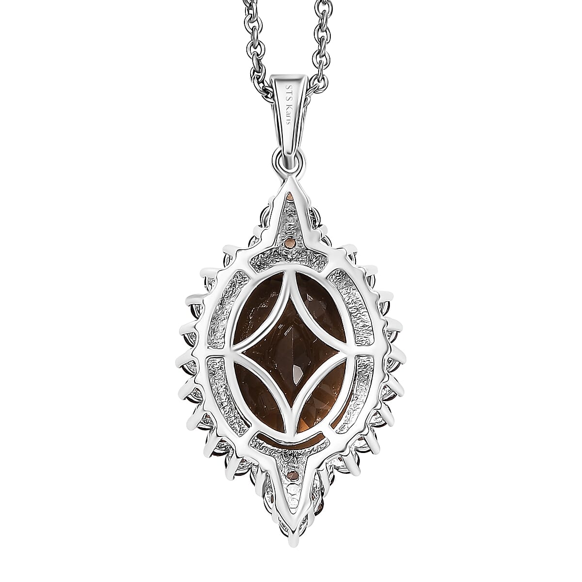 Karis Brazilian Smoky Quartz 9.40 ctw Pendant in Platinum Bond with Stainless Steel Necklace 20 Inches