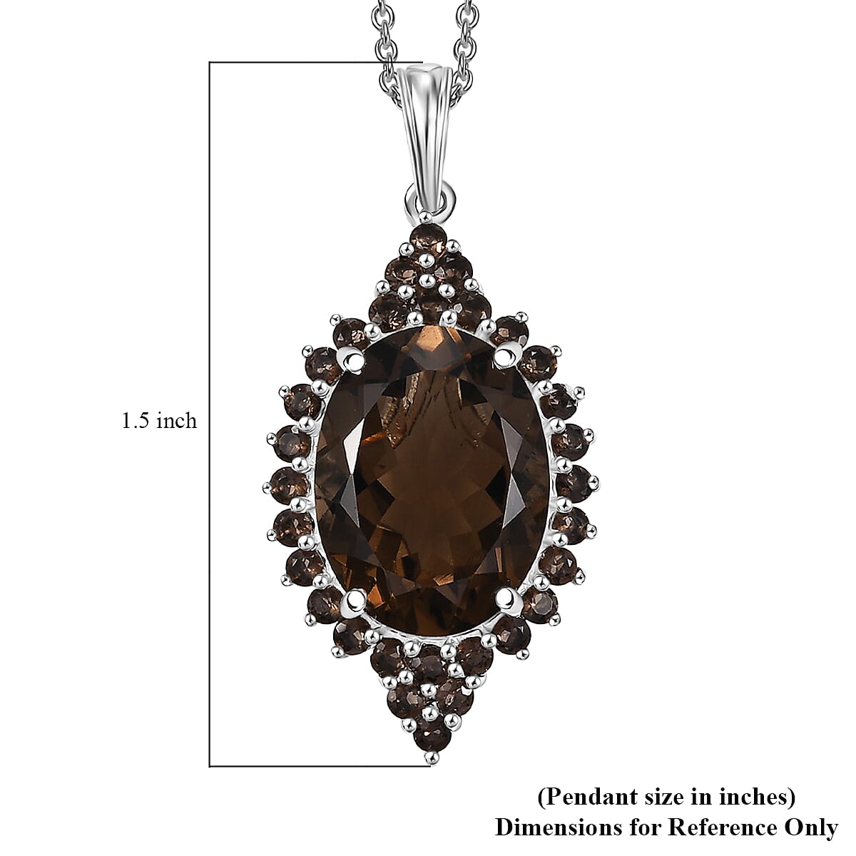 Karis Brazilian Smoky Quartz 9.40 ctw Pendant in Platinum Bond with Stainless Steel Necklace 20 Inches