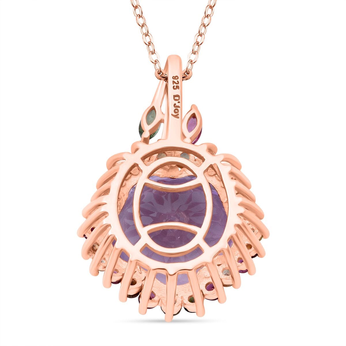Floral Cut Premium Rose De France Amethyst and Multi Gemstone 14.85 ctw Gilded Garden Pendant Necklace in Vermeil Rose Gold Over Sterling Silver 20 Inches image number 4