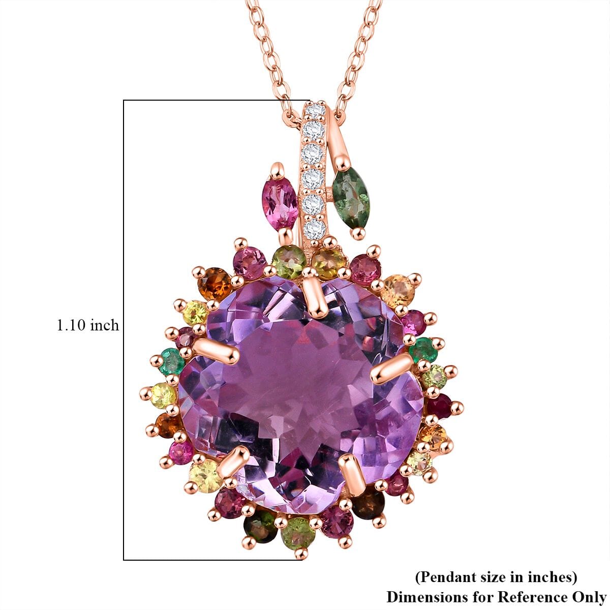 Floral Cut Premium Rose De France Amethyst and Multi Gemstone 14.85 ctw Gilded Garden Pendant Necklace in Vermeil Rose Gold Over Sterling Silver 20 Inches image number 6