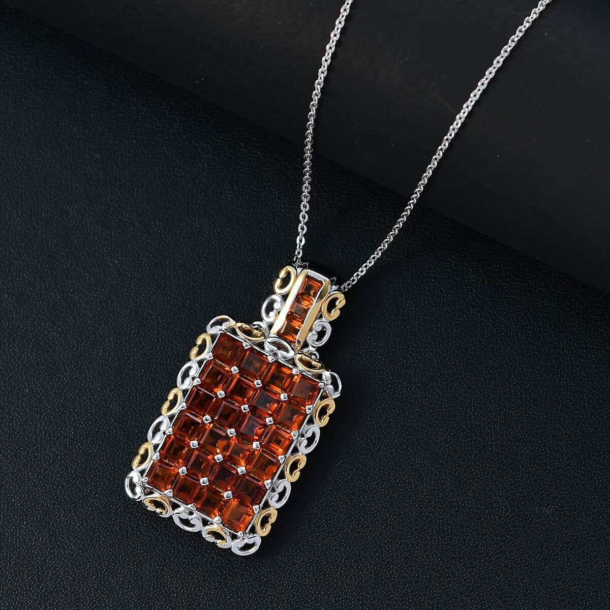 Premium Santa Ana Madeira Citrine 3.90 ctw Mosaic Elegance Pendant Necklace in 18K Vermeil YG and Rhodium Over Sterling Silver 20 Inches image number 1