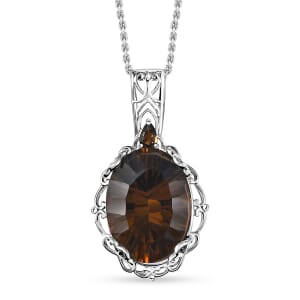 Karis Brazilian Smoky Quartz 17.00 ctw Pendant in Platinum Bond with Stainless Steel Necklace 20 Inches