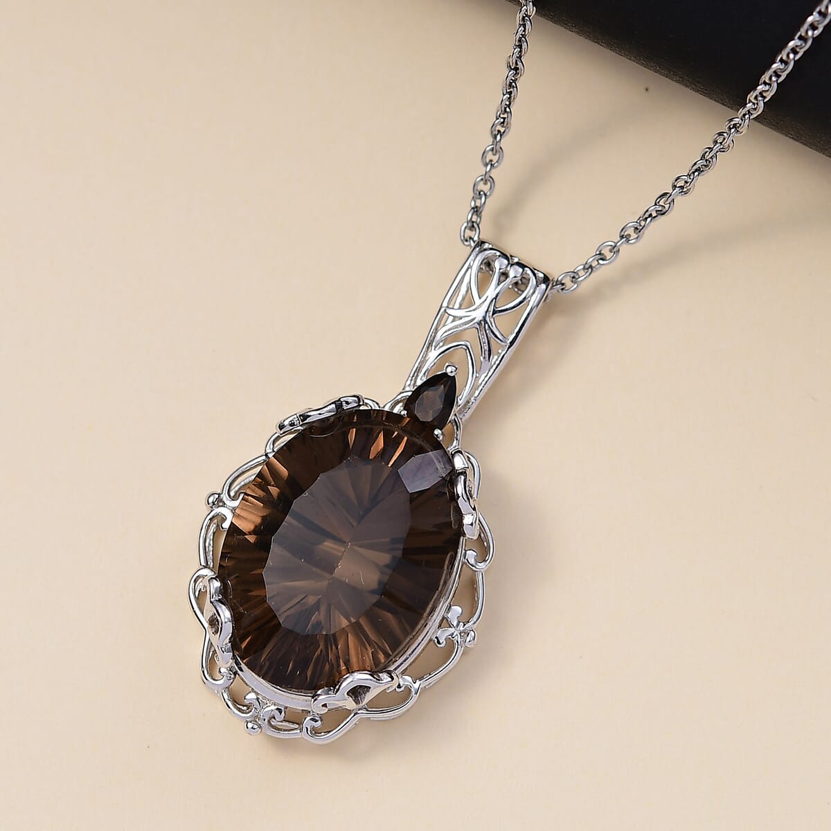 Karis Brazilian Smoky Quartz 17.00 ctw Pendant in Platinum Bond with Stainless Steel Necklace 20 Inches image number 1