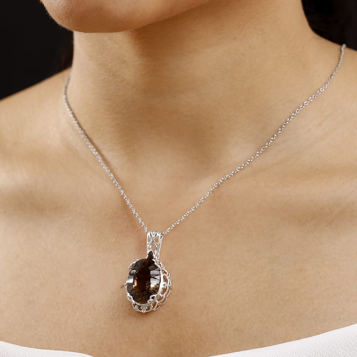 Karis Brazilian Smoky Quartz 17.00 ctw Pendant in Platinum Bond with Stainless Steel Necklace 20 Inches image number 2