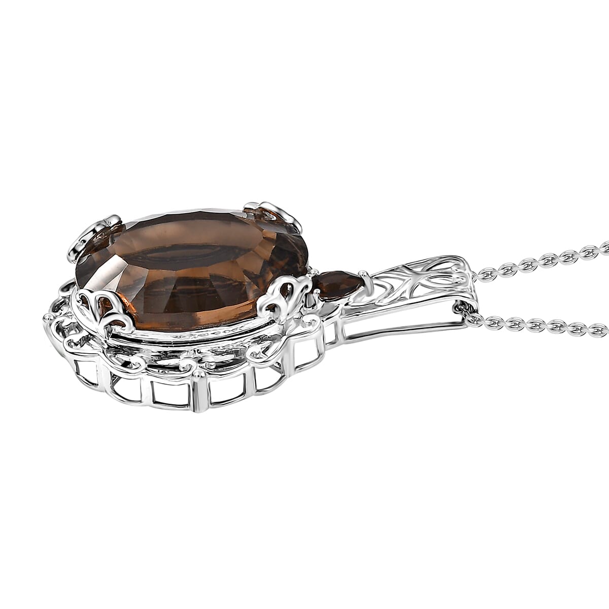 Karis Brazilian Smoky Quartz 17.00 ctw Pendant in Platinum Bond with Stainless Steel Necklace 20 Inches image number 3
